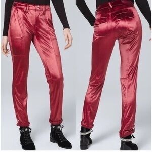 White House Black Market Dark Sangria Velvet Utility Straight Crop Pants 4